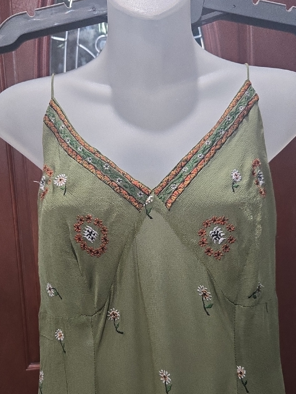 Embroidered Olive Green Dress - Medium - Picture 2 of 9